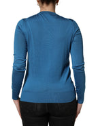 Dolce & Gabbana Blue Silk Sequined CrewNeck Pullover Sweater - Eljoys Fashion 
