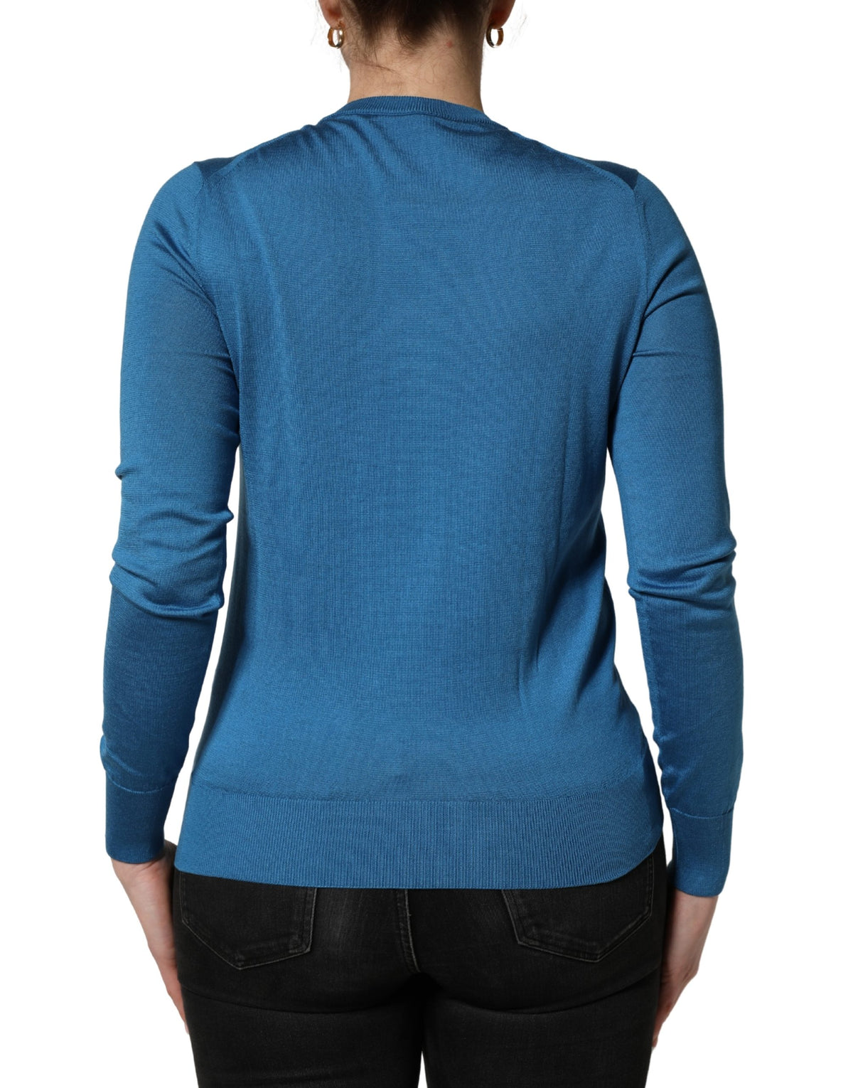 Dolce & Gabbana Blue Silk Sequined CrewNeck Pullover Sweater - Eljoys Fashion 