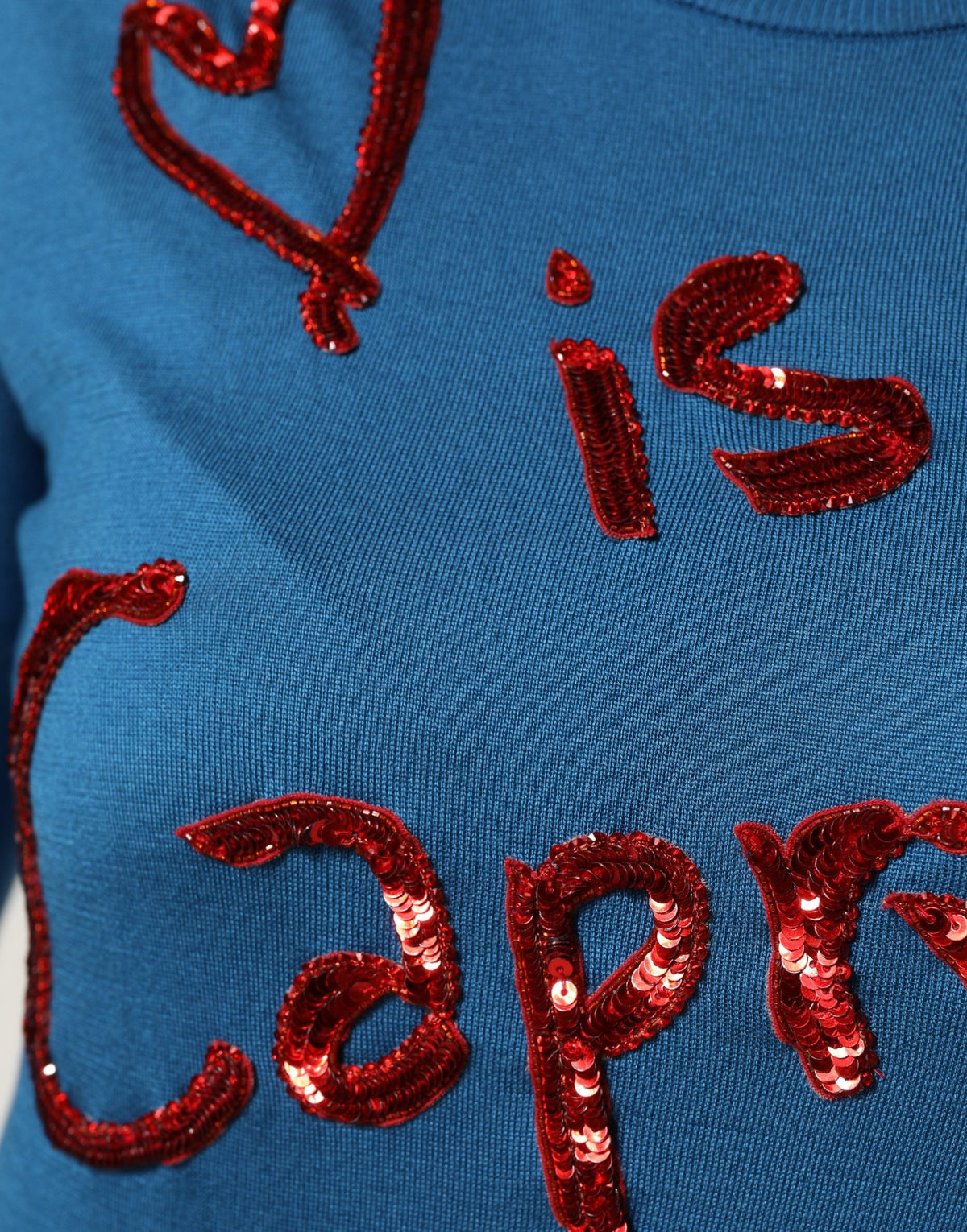 Dolce & Gabbana Blue Silk Sequined CrewNeck Pullover Sweater - Eljoys Fashion 