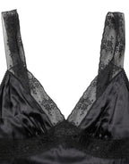 Dolce & Gabbana Black Silk Lace Trim Camisole V-neckline Tank Top