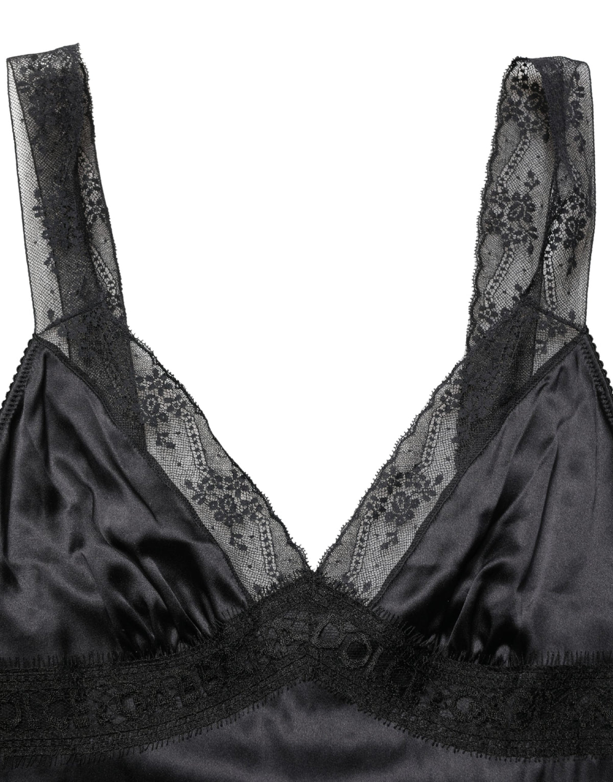 Dolce & Gabbana Black Silk Lace Trim Camisole V-neckline Tank Top