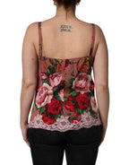 Dolce & Gabbana Brown Rose Print Satin Lace Camisole Tank Top