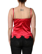 Dolce & Gabbana Red Silk Lace Trim Camisole Sleeveless Tank Top