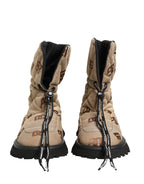 Dolce & Gabbana Brown Logo Print Lace Up Snow Boots Shoes