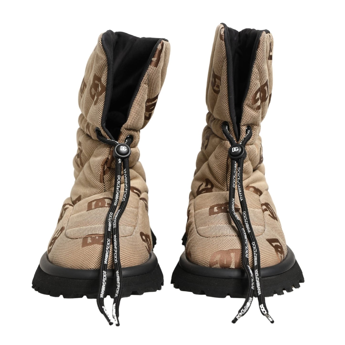 Dolce & Gabbana Brown Logo Print Lace Up Snow Boots Shoes