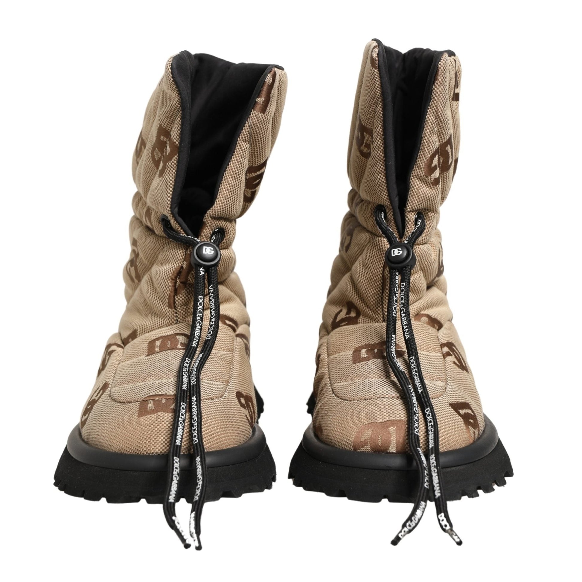 Dolce & Gabbana Brown Logo Print Lace Up Snow Boots Shoes