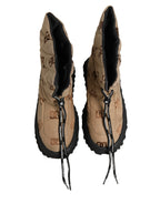 Dolce & Gabbana Brown Logo Print Lace Up Snow Boots Shoes