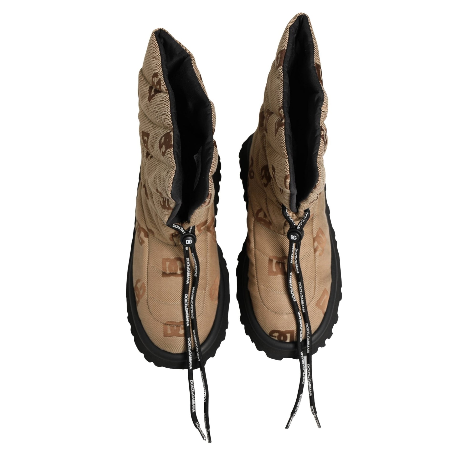 Dolce & Gabbana Brown Logo Print Lace Up Snow Boots Shoes
