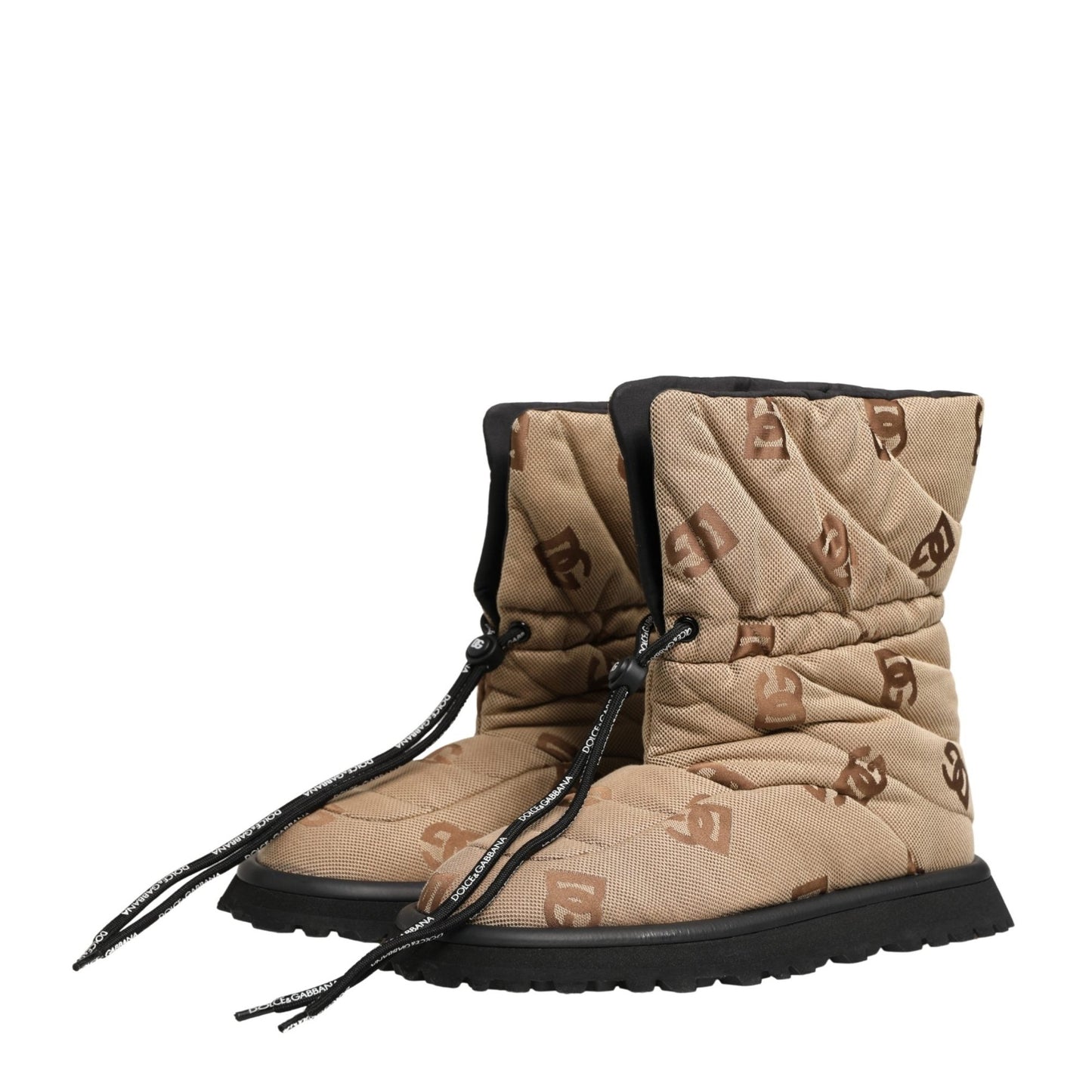 Dolce & Gabbana Brown Logo Print Lace Up Snow Boots Shoes