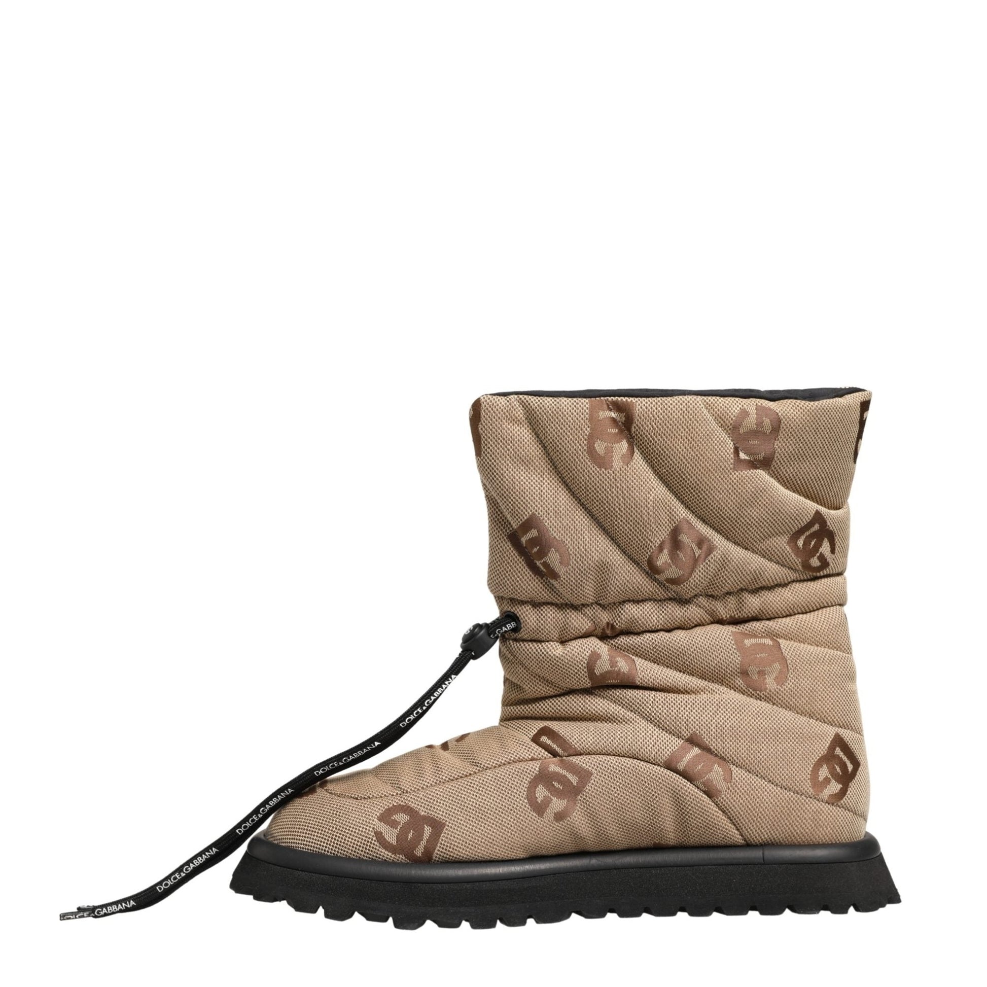 Dolce & Gabbana Brown Logo Print Lace Up Snow Boots Shoes