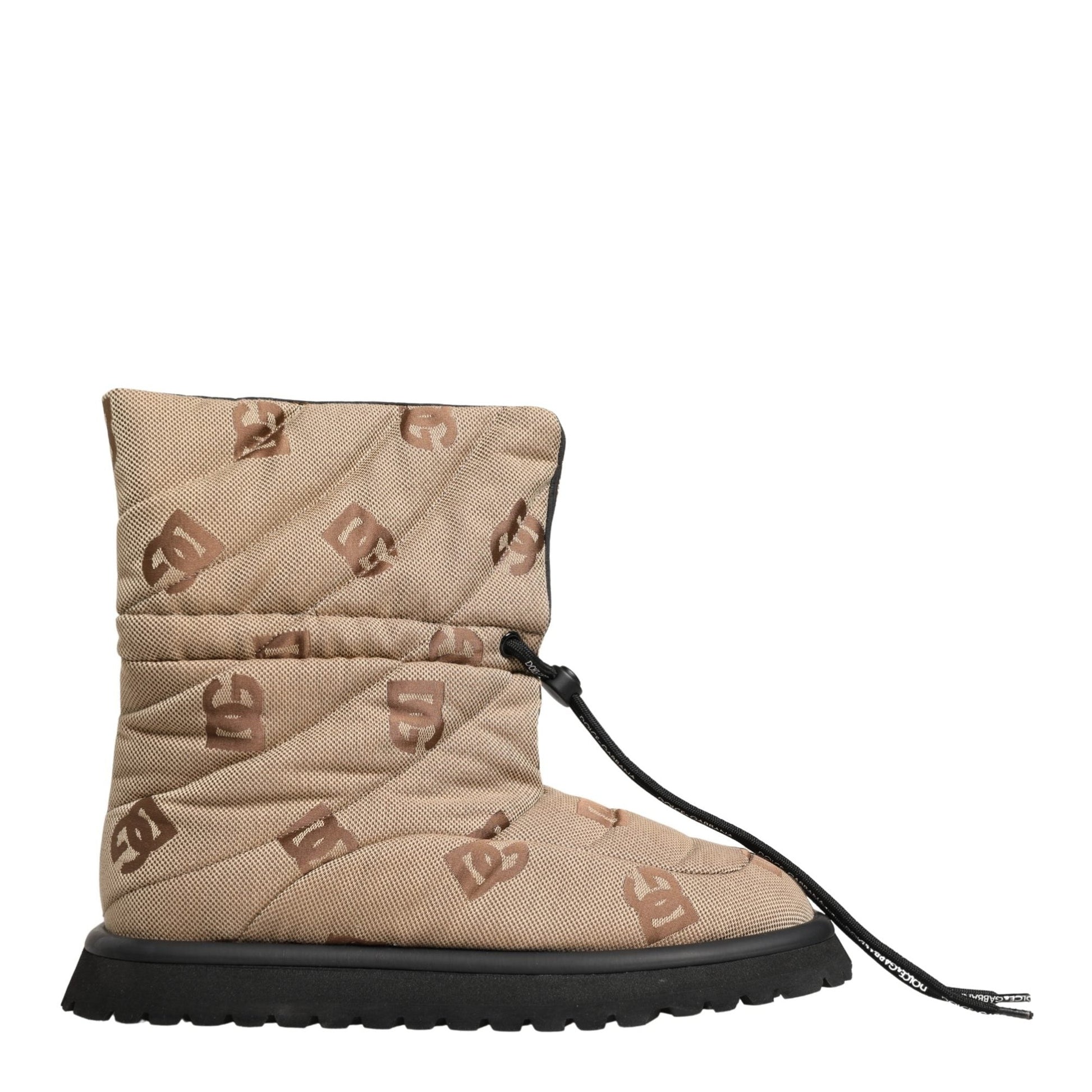 Dolce & Gabbana Brown Logo Print Lace Up Snow Boots Shoes