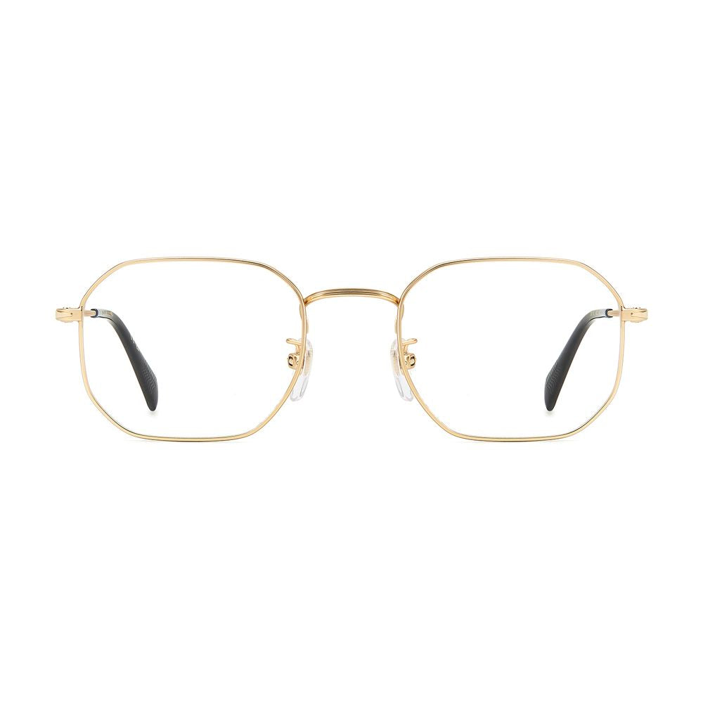 David Beckham gold metal glasses frames with sleek design and clear lenses, showcasing stylish eyewear for men.