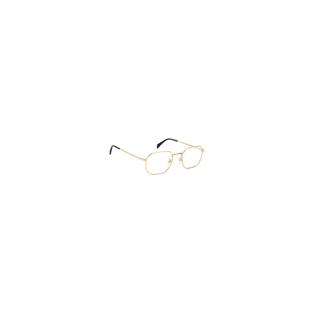 David Beckham gold metal glasses frames displayed on a white background, showcasing sleek design and modern eyewear style.