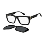 Black Marc Jacobs acetate eyeglass frames with clear lenses, stylish and modern for everyday wear.