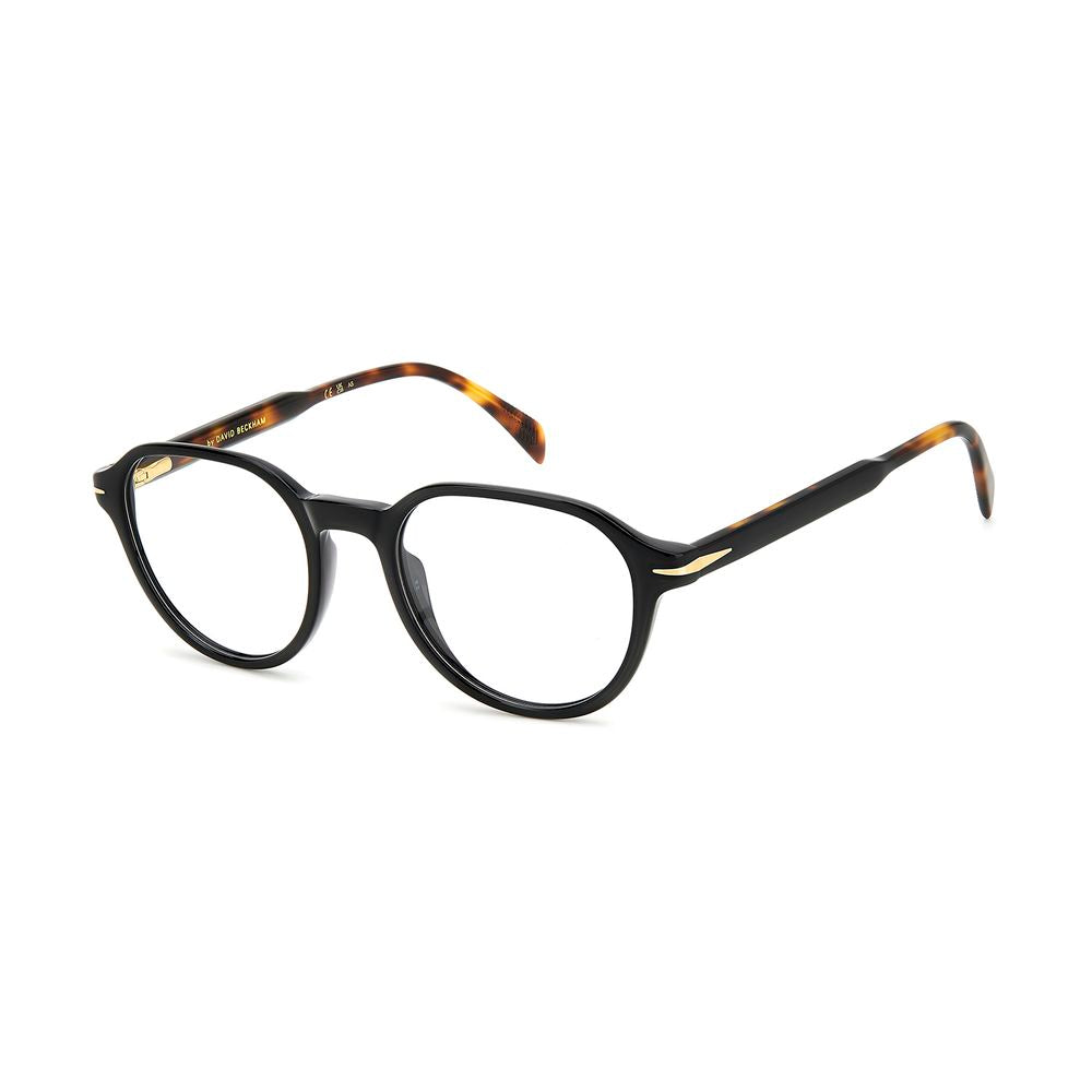 David Beckham black acetate glasses frames, stylish designer eyewear with clear lenses, showcasing modern and sleek eyewear design.