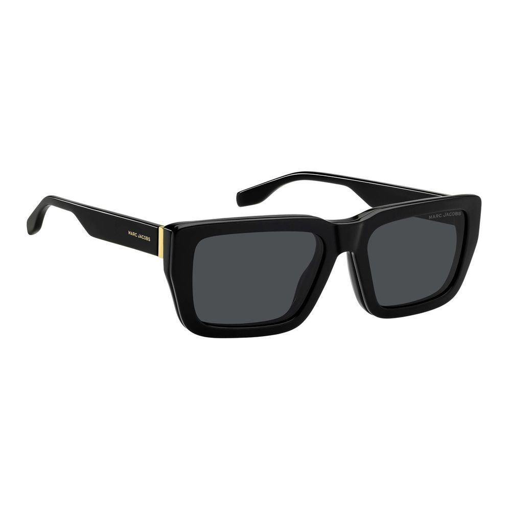 Black Marc Jacobs acetate glasses frames with clear lenses, showcasing a sleek, modern design suitable for everyday wear.