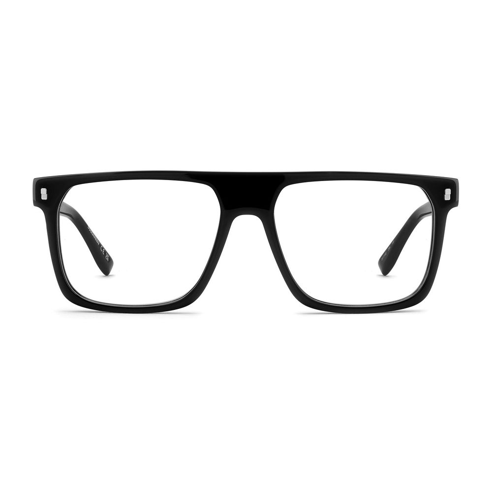 Black Dsquared² acetate glasses with rectangular frames, showcasing sleek design and clear lenses.