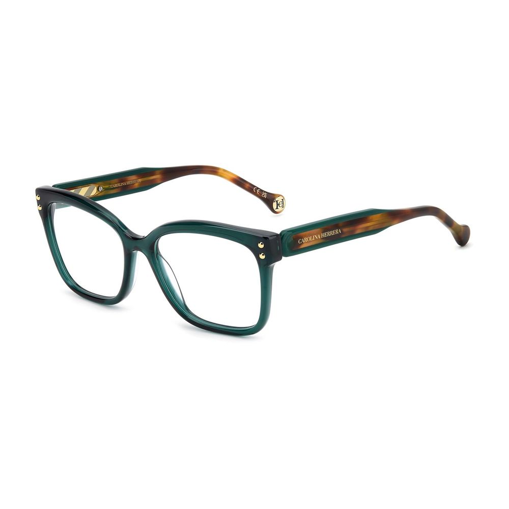 Carolina Herrera turquoise acetate glasses frames with sleek design and clear lenses, stylish eyewear for women.