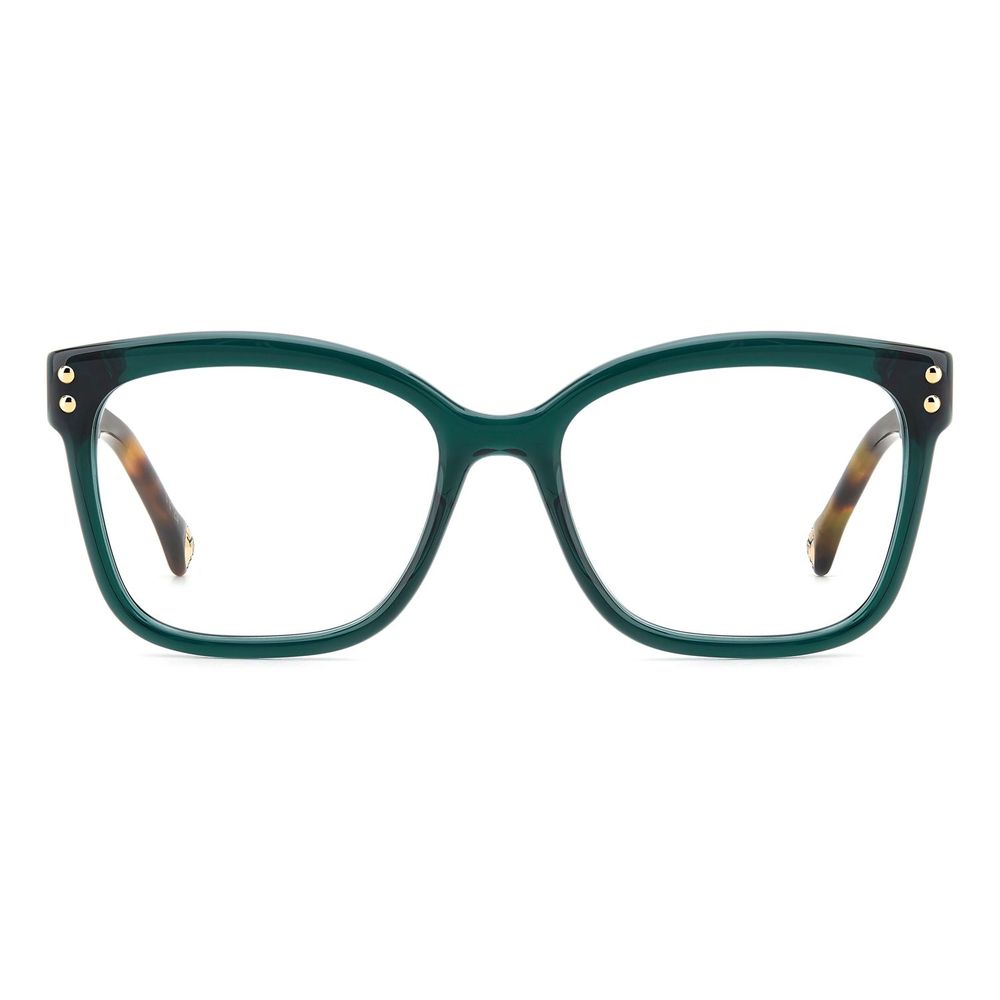 Carolina Herrera turquoise acetate glasses frames with sleek design and clear lenses, stylish eyewear accessory.
