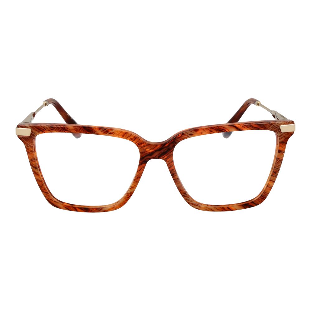 Victoria Beckham orange metal and plastic eyeglass frames with clear lenses, stylish and modern design.