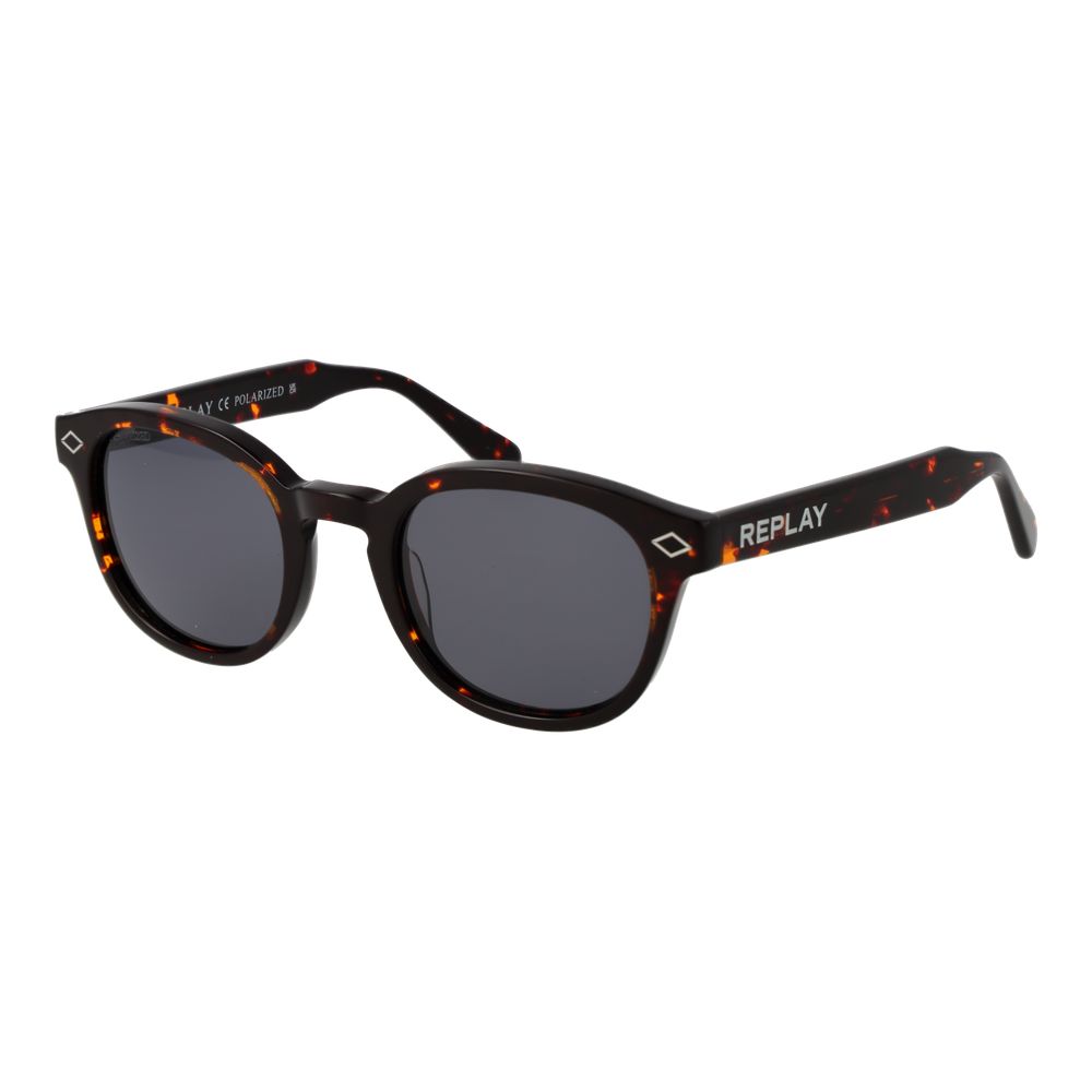 Brown acetate Replay sunglasses with rounded frames and dark tinted lenses, stylish and durable eyewear for everyday wear.