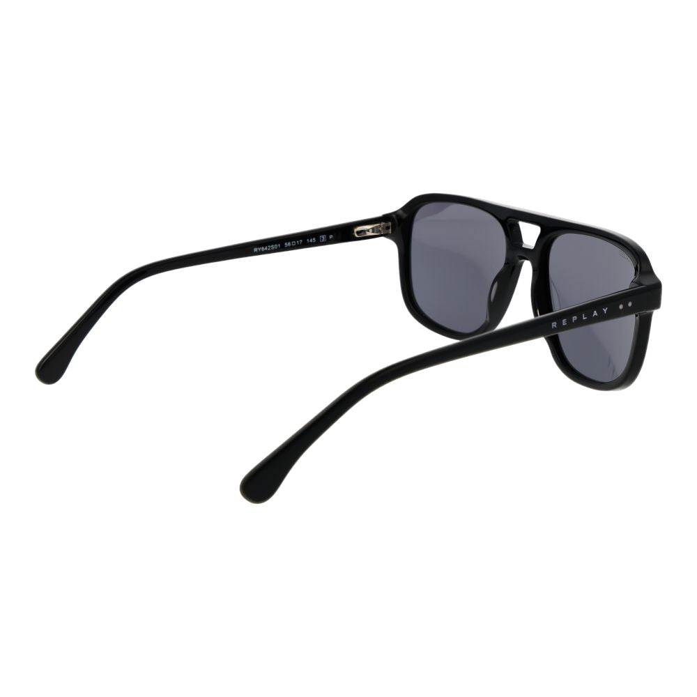 Replay black acetate sunglasses with rounded frames and dark tinted lenses, stylish eyewear for casual and fashion-forward looks.