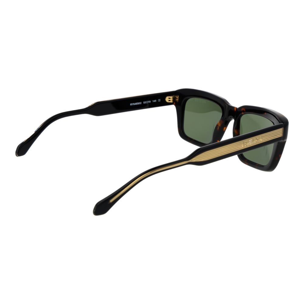 Replay black acetate sunglasses with rounded frames and dark tinted lenses, stylish eyewear for modern fashion.