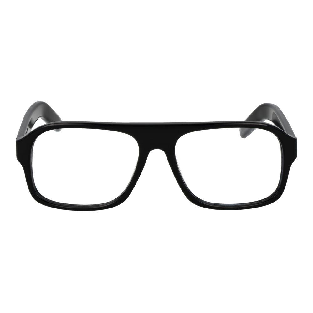 Adidas black plastic eyeglass frames with a sleek, modern design sitting on a white background.