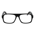 Adidas black plastic eyeglass frames with a sleek, modern design sitting on a white background.