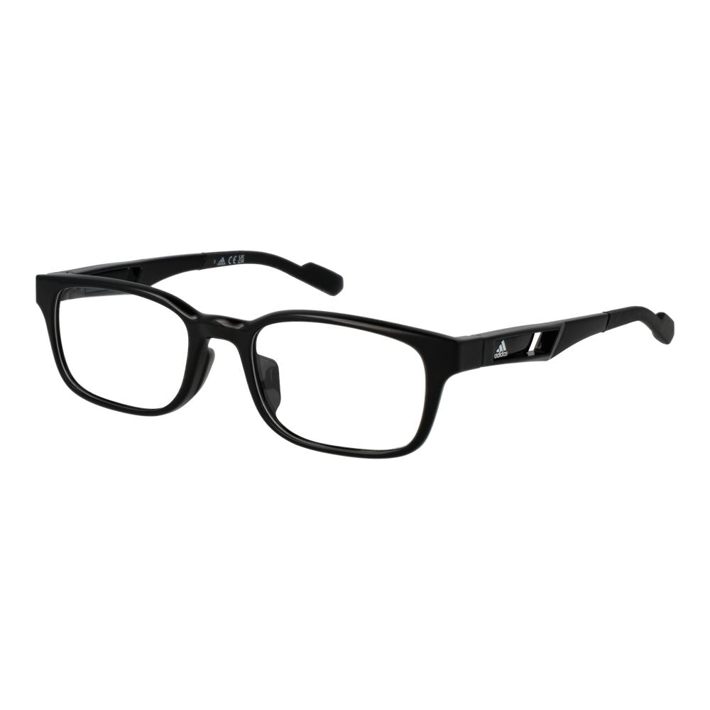 Adidas black plastic eyeglass frames with rectangular lenses and sleek design, showcasing modern eyewear style.