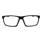 Adidas black plastic glasses frames with sleek design and rounded lenses, showcasing modern eyewear style.