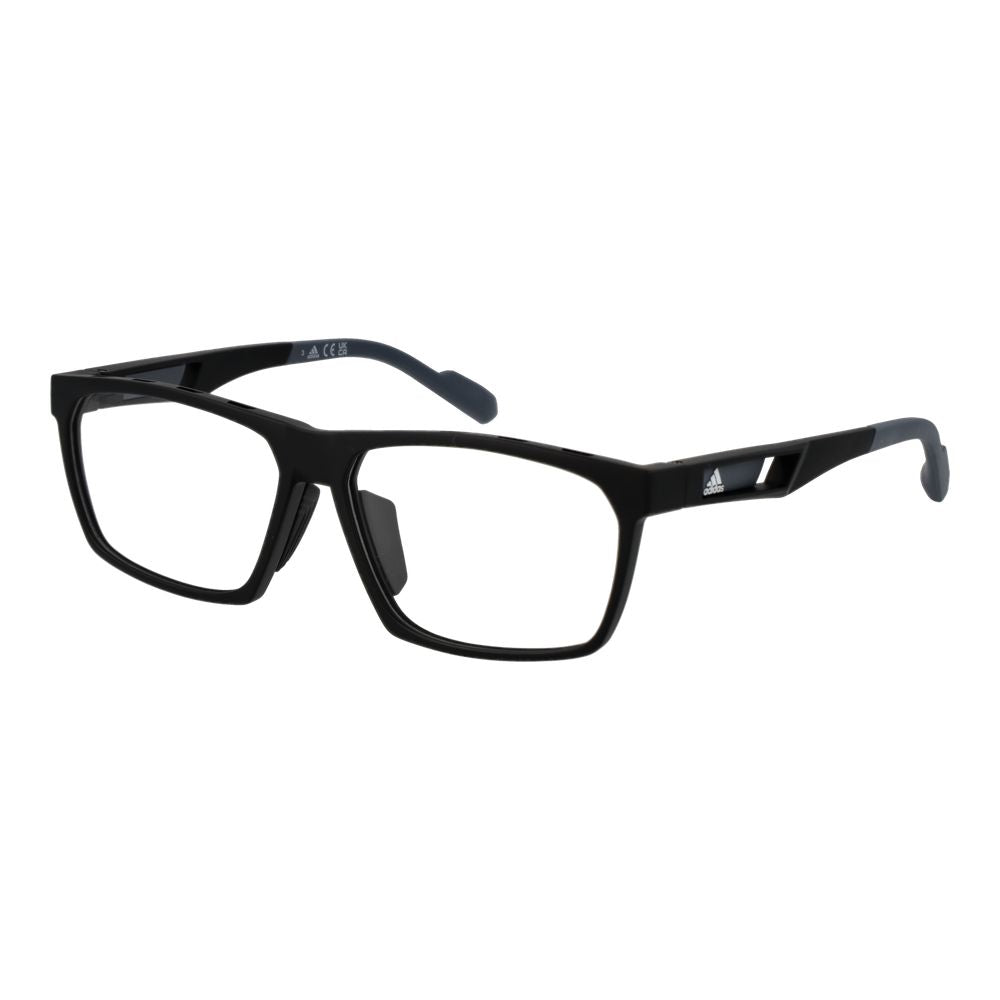 Black plastic Adidas glasses frames with sleek design and subtle logo detail, perfect for stylish everyday wear.