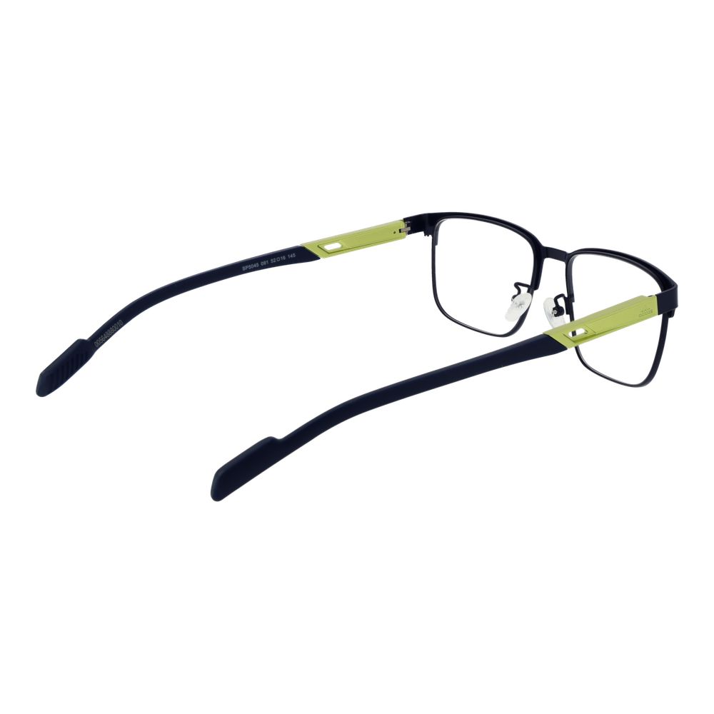 Adidas blue metal eyeglass frames with sleek design and adjustable nose pads, lightweight for comfortable wear.