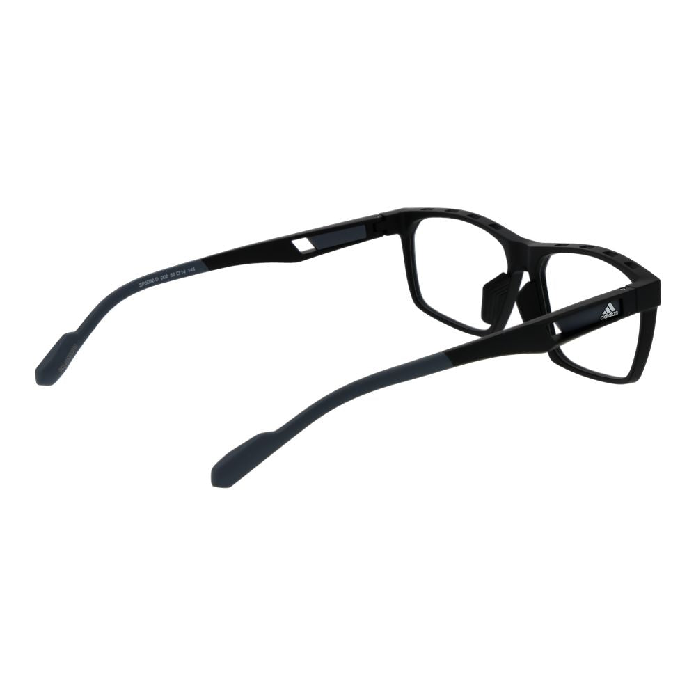 Adidas black plastic eyeglass frames with sleek design and rectangular shape, suitable for stylish everyday wear.