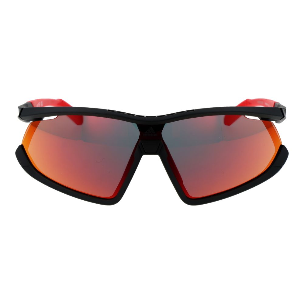 Adidas black plastic sunglasses with dark tinted lenses and sleek frame, stylish eyewear for sun protection.