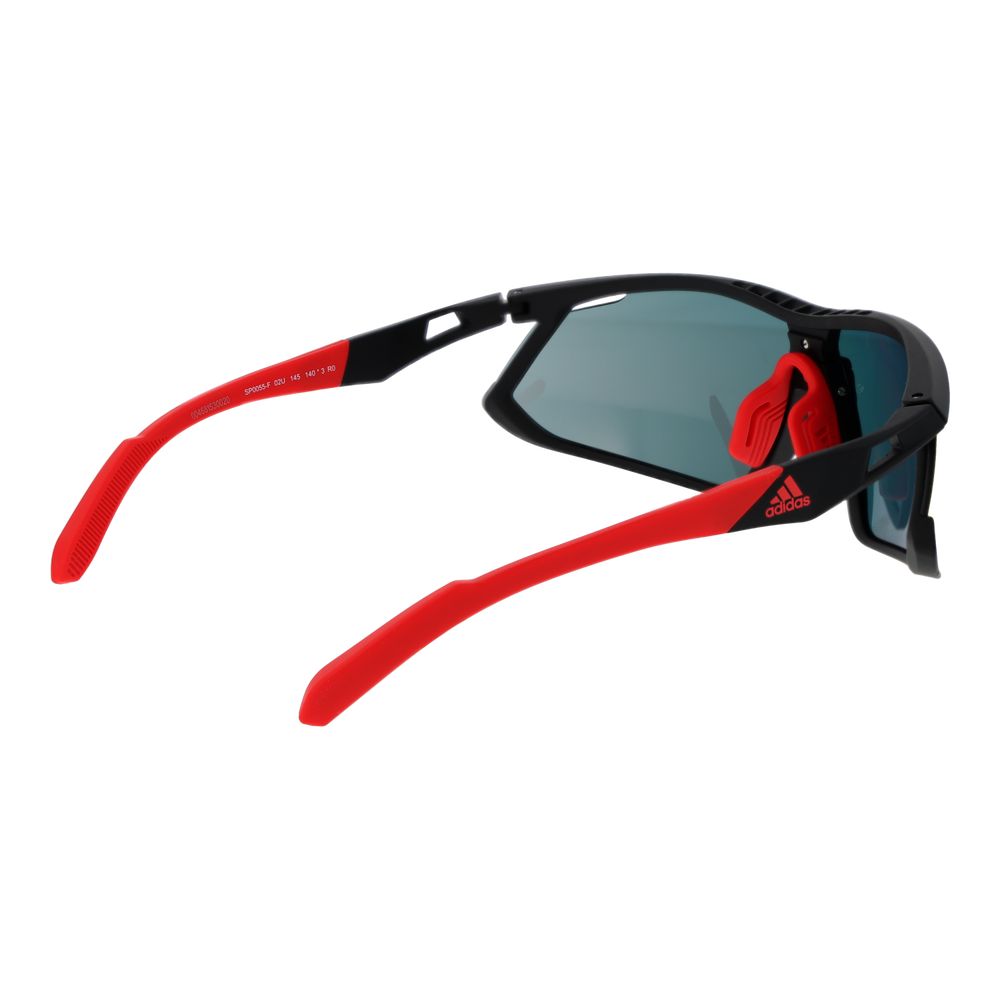 Adidas black plastic sunglasses with dark tinted lenses and sleek frame, stylish eyewear for sun protection.