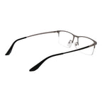 BMW black metal glasses frames with sleek design and clear lenses, detailed close-up showing the stylish, lightweight construction.