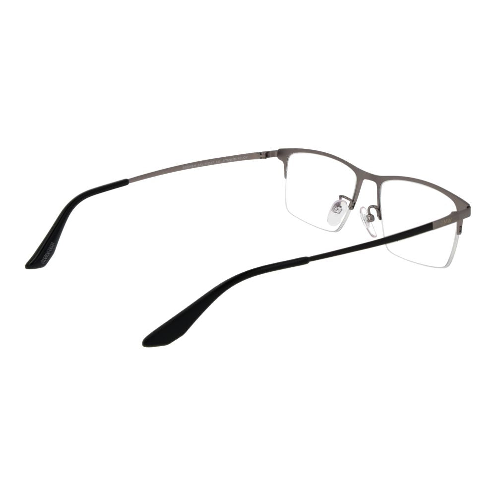 BMW black metal glasses frames with sleek design and clear lenses, detailed close-up showing the stylish, lightweight construction.