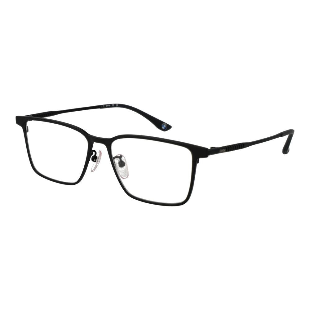 BMW black titanium glasses frames with sleek design, lightweight metal construction, and adjustable nose pads.