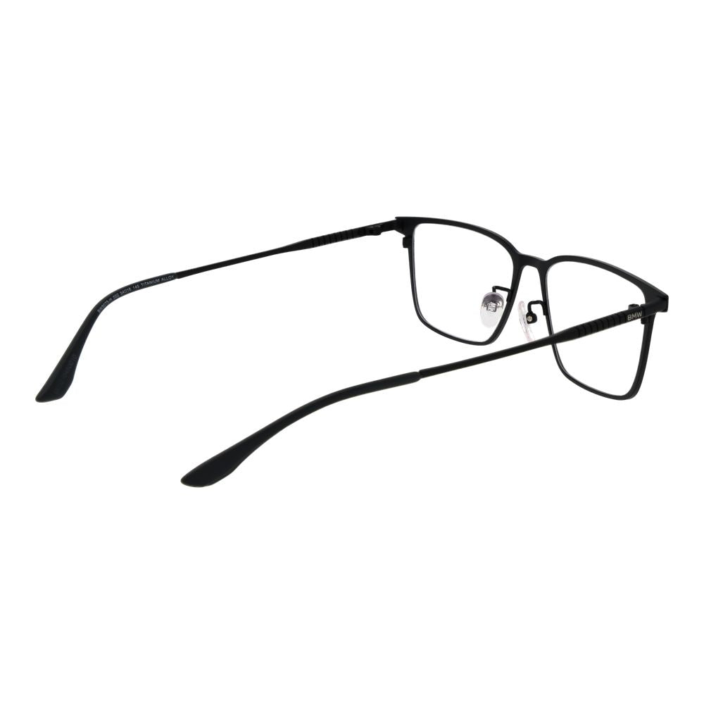 BMW black titanium glasses frames with sleek design and clear lenses, showcasing modern eyewear style.