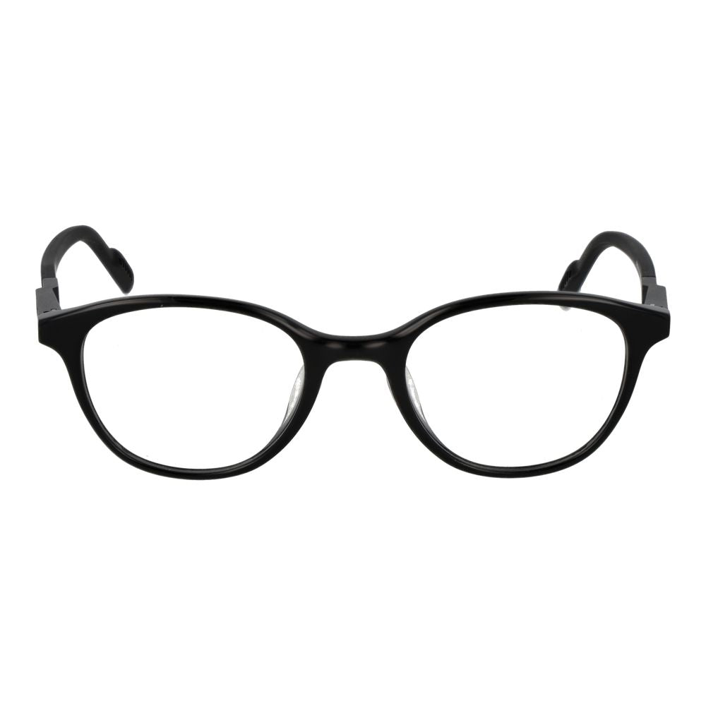 Adidas black plastic eyeglass frames with rectangular design and adjustable nose pads, stylish and lightweight for everyday wear.