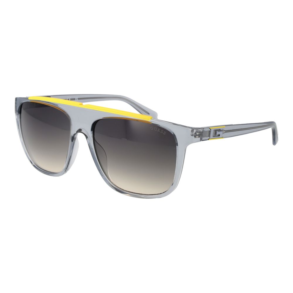 Guess gray plastic sunglasses with rounded frames and dark tinted lenses, stylish and lightweight for everyday wear.