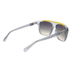 Guess gray plastic sunglasses with round frames and dark lenses, stylishly displayed on a white background.