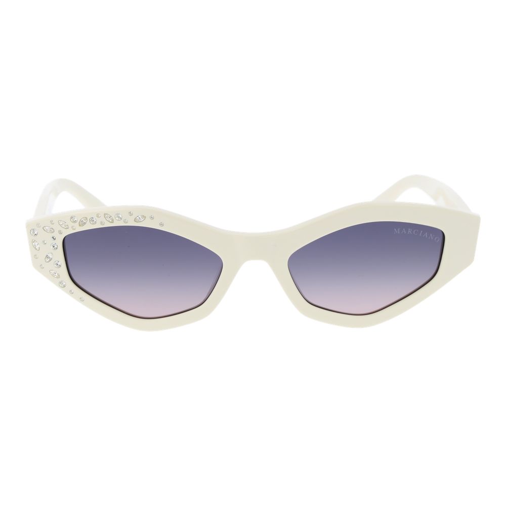 Marciano by Guess white plastic sunglasses with rounded frames and dark tinted lenses, stylish and lightweight for casual wear.