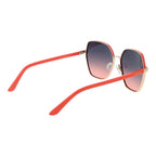 Guess gold metal sunglasses with round frames and dark tinted lenses, stylish and trendy for summer wear.