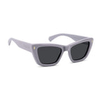Polaroid purple polycarbonate sunglasses with round lenses and thick frame, stylish eyewear for sun protection.