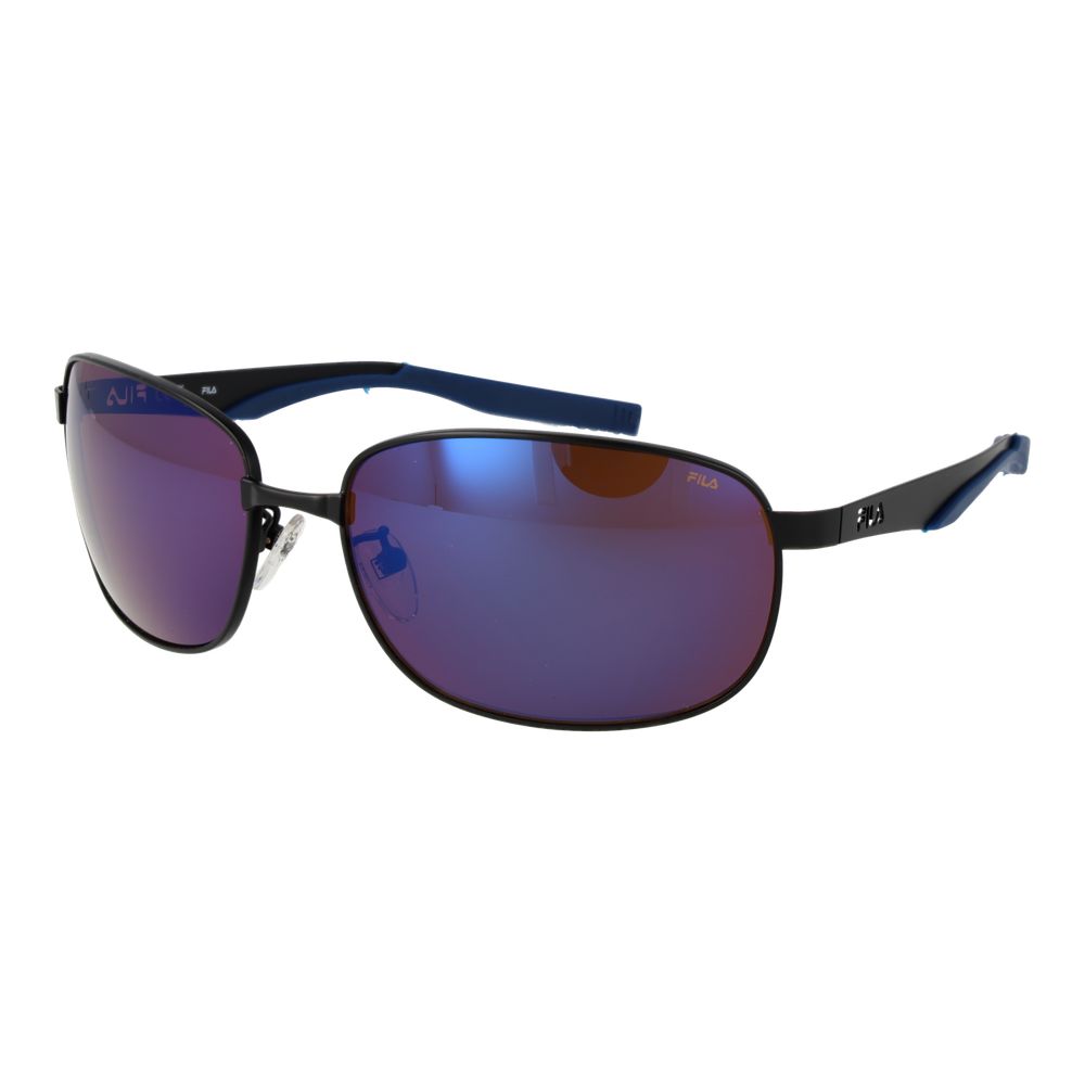 Fila black stainless steel sunglasses with dark tinted lenses and sleek frame, stylish eyewear for sun protection.