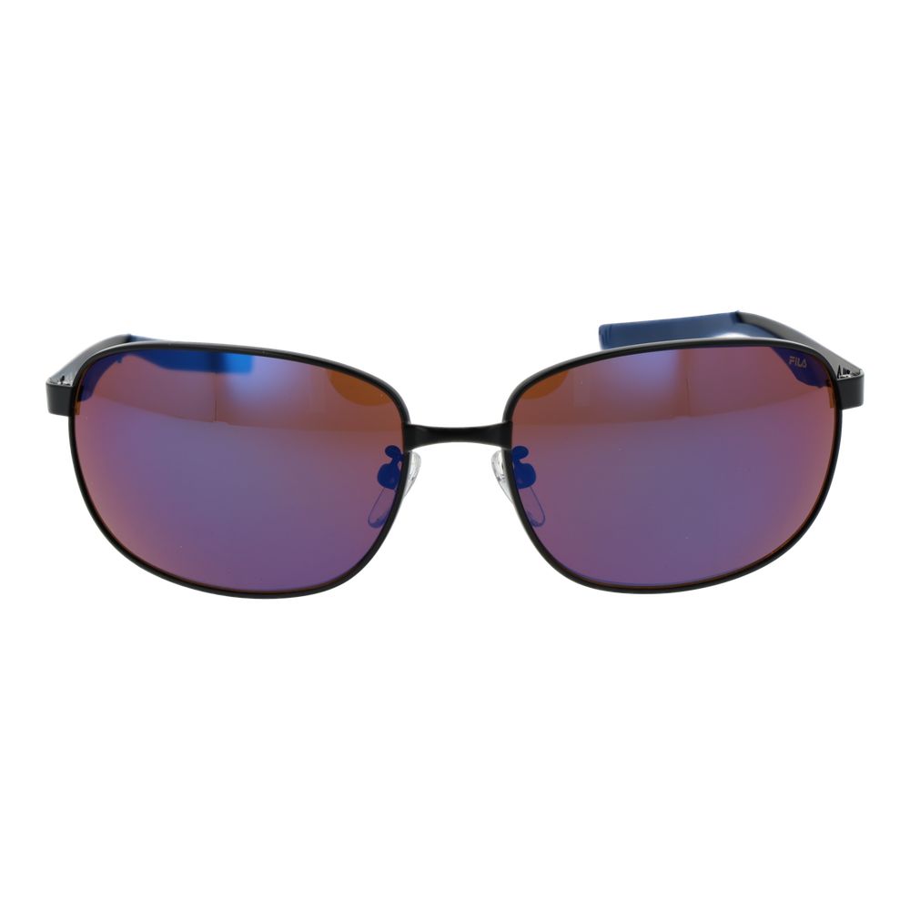 Fila black stainless steel sunglasses with dark tinted lenses and sleek frame, stylish and durable eyewear.