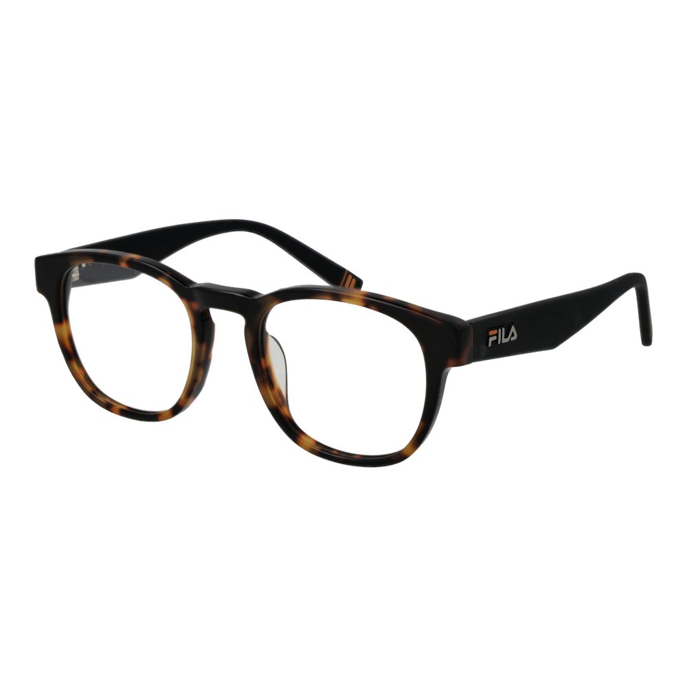 Fila brown cellulose acetate glasses frames with rounded design and clear lenses, stylish eyewear for everyday wear.