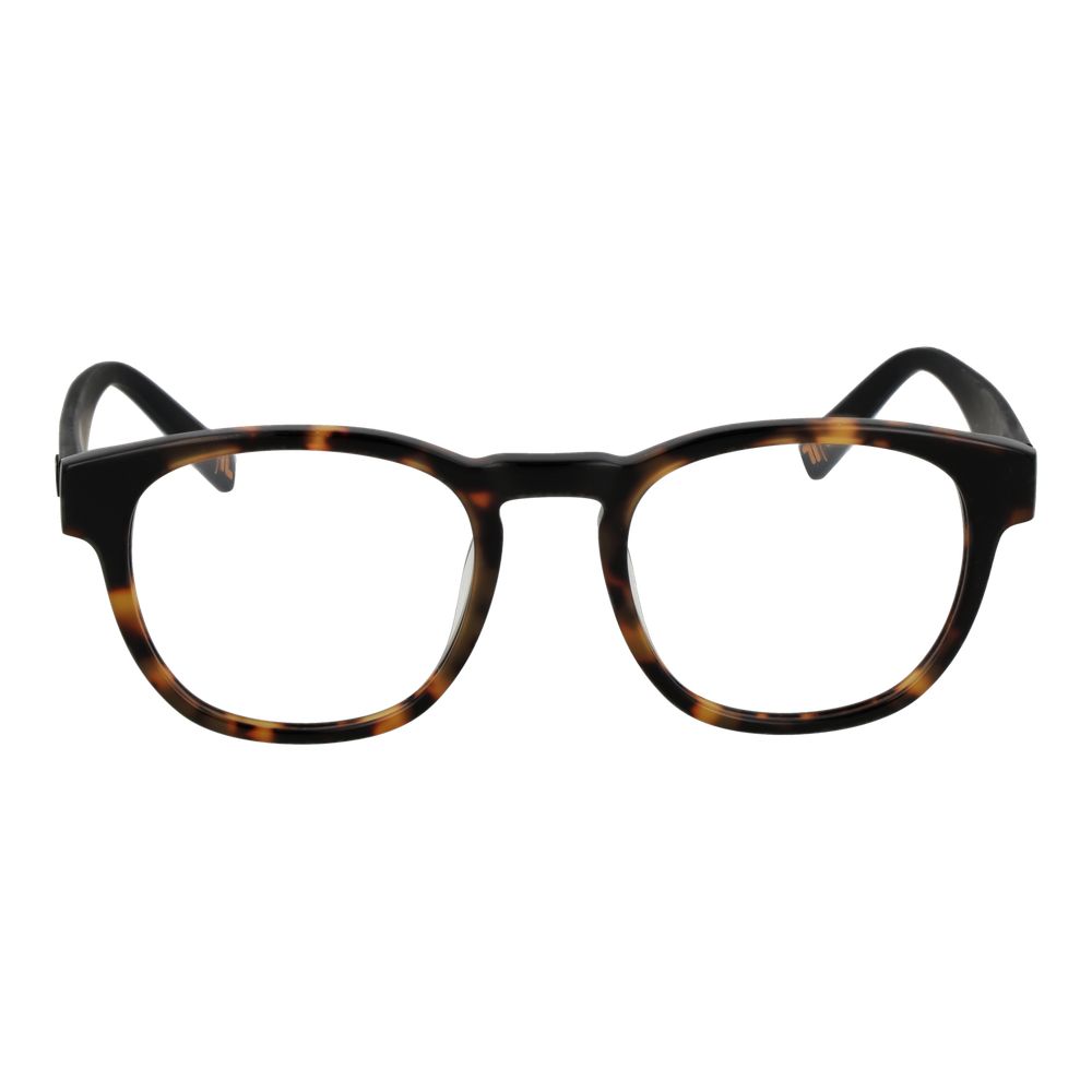 Fila brown cellulose acetate glasses frames with rounded design and clear lenses, stylish eyewear for everyday wear.